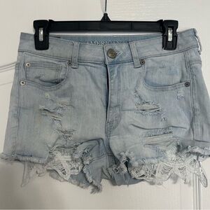American Eagle Outfitters Women's Distressed Denim Shorts - Light Blue